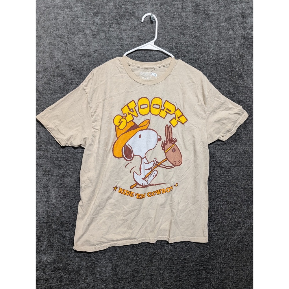 Peanuts Hybrid Snoopy Ride Em Cowboy Graphic T-Shirt Tan Mens XL 100% Cotton